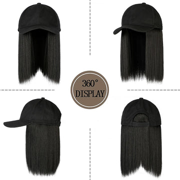 Short Straight Baseball Wig Synthetic Natural Bob Wig Black Hat Wigs Cap with Hair Connect Baseball Cap Adjustable