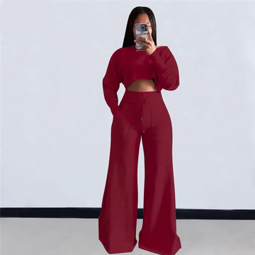 VAZN 2022 INS High-end Hoodies Set Sexy Young Daily Solid High Waist Full Sleeve + Long Wide Leg Pants Lady 2 Piece Sets